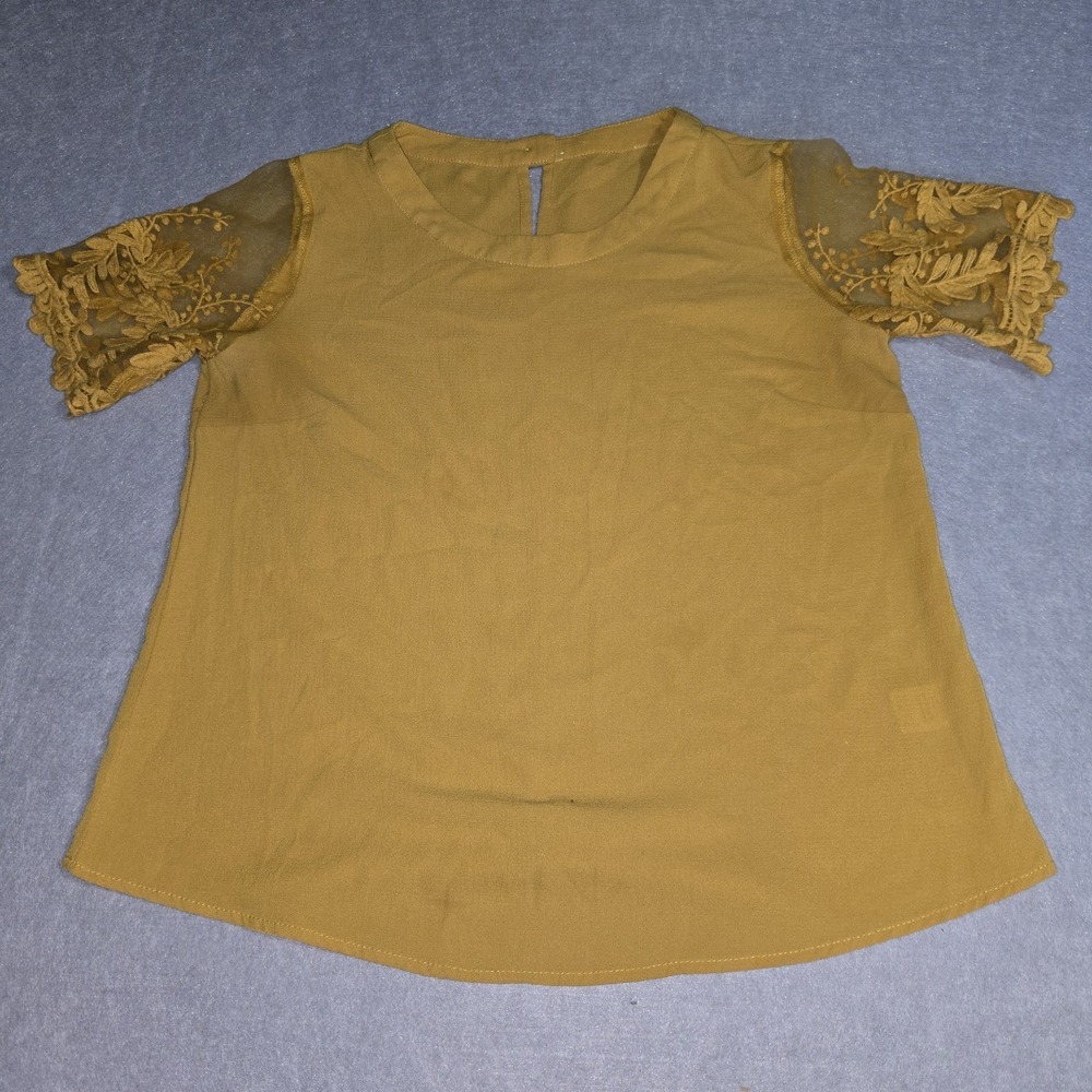 Mustard Yellow Embroidered Top Blouse XS Boho Fall